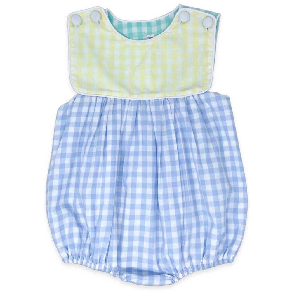 NEW LULLABY SET girls charming bubble onesies in blue, yellow, mint check